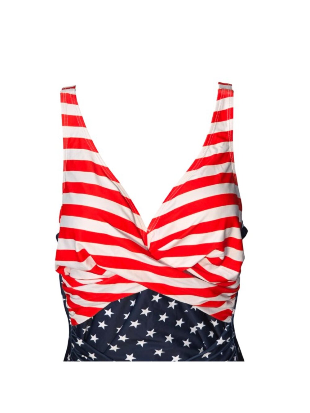 American Flag One-Piece Swimsuit M V Neck Ruched Adjustable 4th of July Lined - Picture 2 of 9